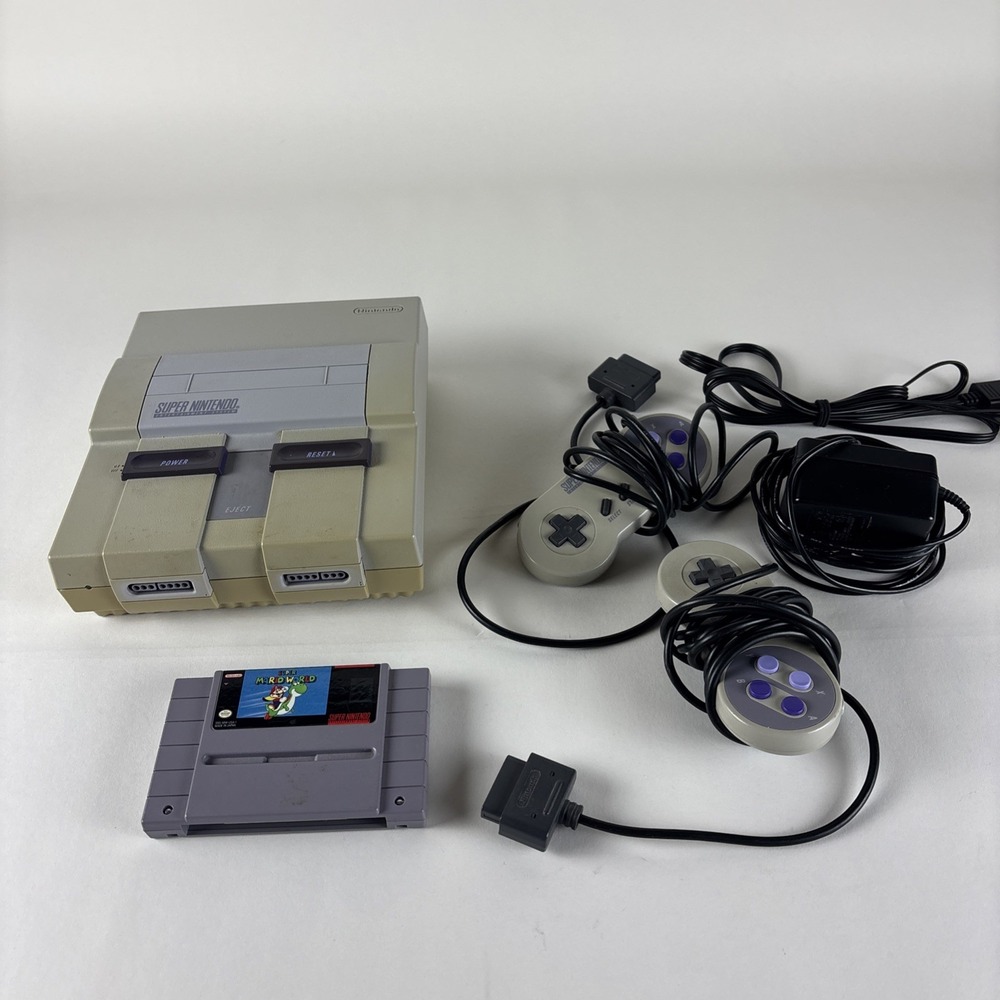 Super Nintendo SNES Console  Complete With AC&A/V Cords And 2 Controllers Mario‎